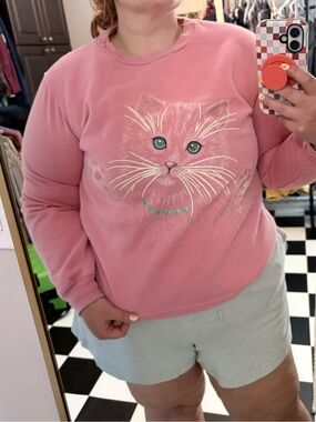 Vintage Cat Crewneck Sweater - Pink